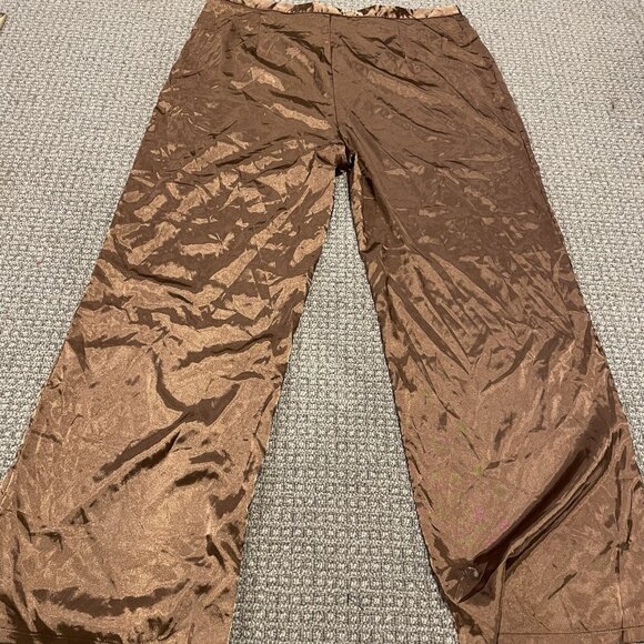 NWT Pretty Little Thing Pants Womens 20 Plus Wide Leg Brown Satin Trousers - Picture 3 of 6